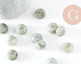 Natural labradorite donut pendant, 14mm, for stone jewelry making, circle stone pendant, x2 (G5927)
