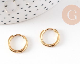 créoles minimalistes acier doré, bijoux doré, fournitures créatives,création bijoux, boucles,sans nickel,la paire,boucles acier, 14mm,G3467