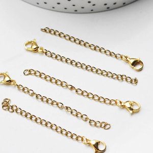 Gold steel extension chain with clasp 65.5mm, nickel-free stainless gold steel, X5 G4626