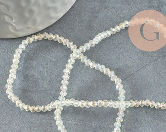 Faceted iridescent beige crystal abacus beads 2x2.5mm, x 1 strand of 42cm (G4705)