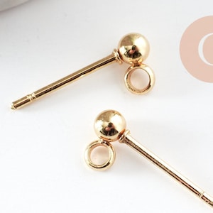 18K gold-plated 304 stainless steel ball ear studs 3mm with ring, x10 (G9689)