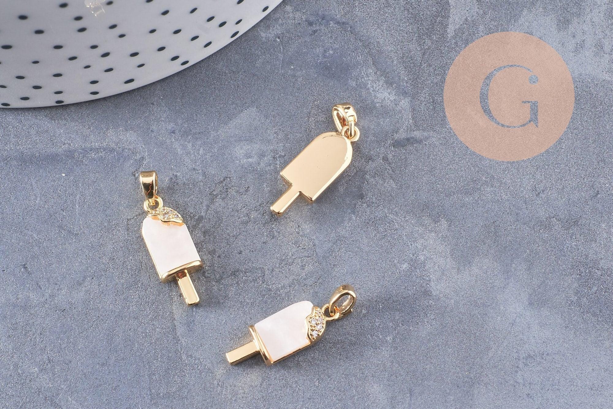 Ice Crystal Pendant, White Zircon, 18k Gold-plated Brass, 21mm, X1