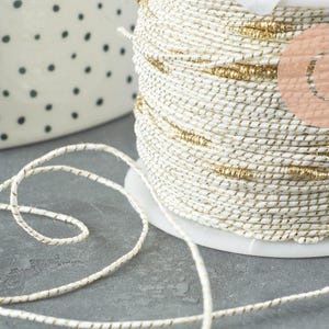 White  golden metallic cord, jewelry making, white thread, scrapbooking thread, wedding thread, 1.5mm width, 1 meter
