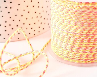 Braided cotton cord, yellow, orange, pink, 2mm, x 1 meter (G9123)