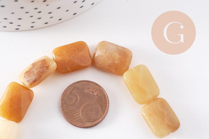Perle rectangle jade jaune naturel, 16mm, x1 fil de 21cm (G2742)