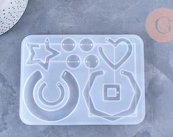 Resin ring, hexagon, and heart earring mold; silicone mold for making jewelry with resin inclusions; x1 G5893