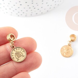 Pendentif médaille ronde Penny zamac doré 2.1cm, pendentif doré, médaillon,métal doré, x1 G0355