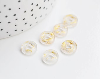 Pendentif donut verre transparent et feuille d'or, un pendentif rond verre pour vos créations de bijoux,15x3mm, lot de 10 (3.5g) G3299