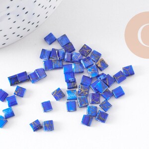 Perline di vetro rettangolari blu, per creazione di braccialetti con perline quadrate, perlina Tila, 4,5 mm, 2 fori, x50 (4,8 GR) (G5476)