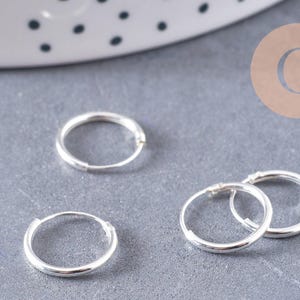 Fine 925 sterling silver hoop earrings, 12mm, x1 pair (G5410)