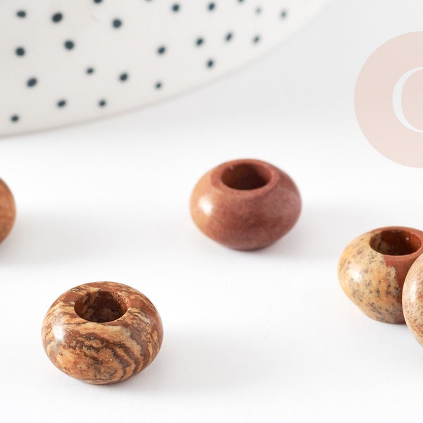 Perle Rondelle donut Jaspe marron naturelle 14mm, rondelle pierre pour création bijoux X2 G9212