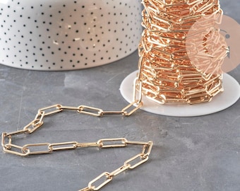 Pale gold-plated iron chain, rectangular links, 18x6mm, x1 meter (G1858)