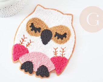 Pink owl iron-on sponge patch for clothing customization, iron-on patch, embroidered patch, 18cm, x1 G2859