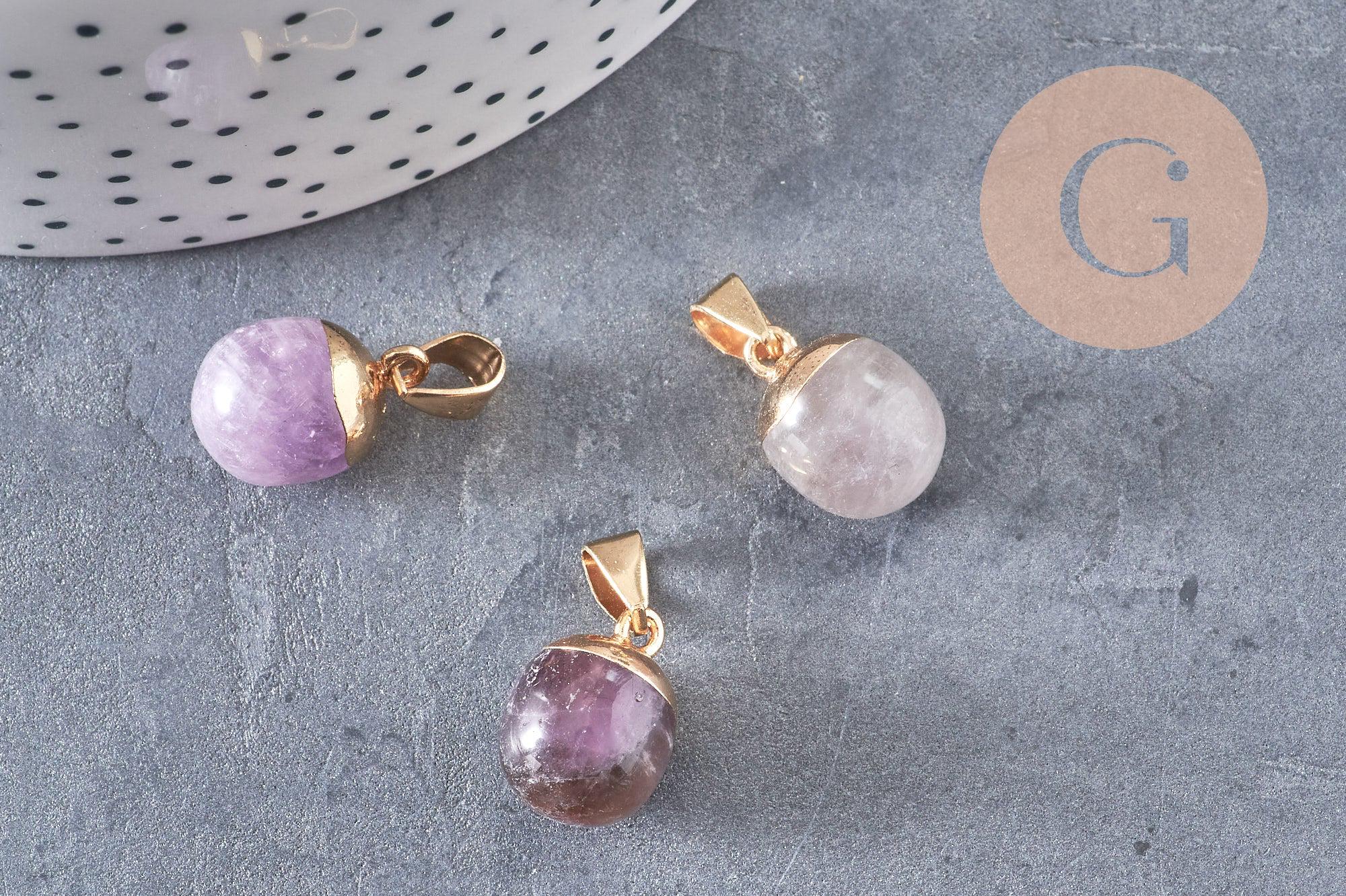 Pendentif Goutte Doré Avec Améthyste Violette Polie - Bijou Occasion Bon état