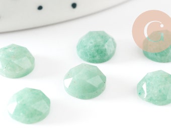 Cabochon rond aventurine naturelle facetté 7.5mm, cabochon création bijoux pierre, X1 G9374