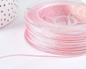 Light pink metallic polyester cord, 1mm, jewelry cord, x1 meter (G7474)