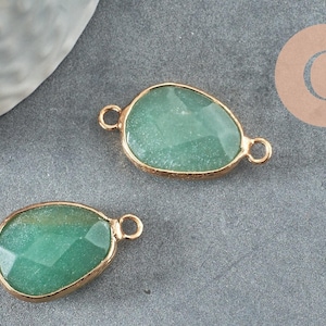 Natural aventurine connector pendant in gold-plated brass 27.5mm, x1 (G0828)