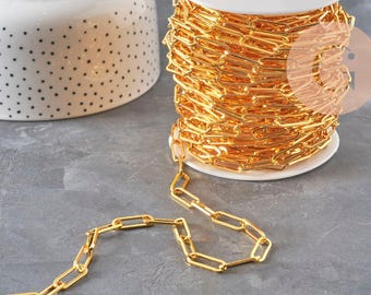 Gold rectangular link iron chain, necklace chain, wide chain, 18x6mm, x1 meter G1789