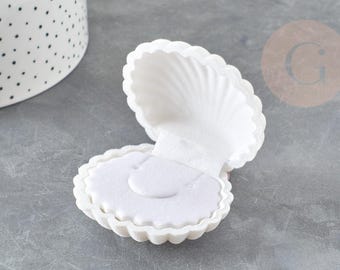 Ecrin bijou coquillage Velours blanc, fournitures créatives, boite bijoux, rangement bijoux, intérieur blanc, 3.5x3.8cm, l&#39;unité,G3339