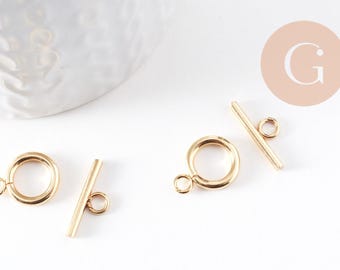 18K gold-plated stainless steel T-clasp, 16mm, x1 (G9558)