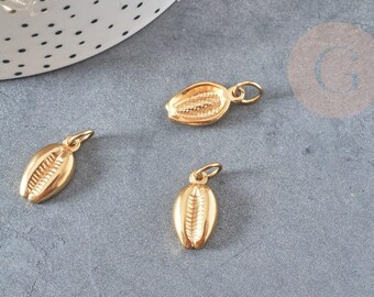 Breloque cauri acier doré 18k,sans nickel, bijou coquillage,création bijoux,pendentif plage,Pendentif acier inoxydable,18.6mm, l'unité,G2875