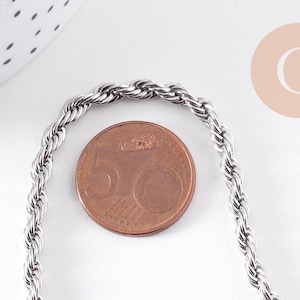Collier Chaine complète torsadée acier 304 inoxydable platine 3.8mm/60cm, x1 (G1113)