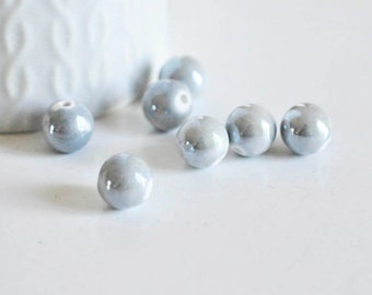Perle ronde porcelaine gris clair,perle céramique, porcelaine grise,  perle ronde, 1.2cm, X5 G3199