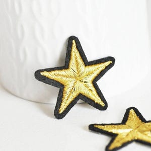 Gold star iron-on embroidered patch, 39mm, for clothing customization, iron-on patch, embroidered patch, x2, G2855