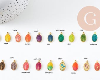 Oval Virgin Mary medal pendant, gold-plated zamac with enamel, 17.5mm x1 or x5 (G8839)