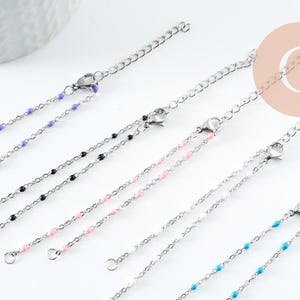 Base bracelet fin résine colorée acier 304 platine avec anneaux 2mm-16mm,x1 (G9494)