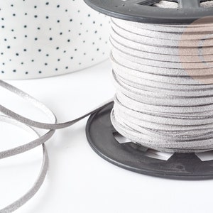 Gray suede cord with glitter imitation leather 3-4mm, jewelry cord, X1 meter -G1646