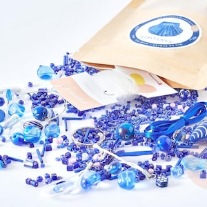 Kit de mezcla de cuentas azules de Santorini, kits y cajas para hacer bisutería DIY, x1 (G8346)