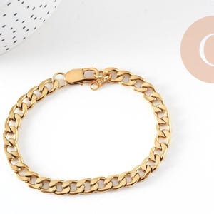 Bracciale grande a maglie Figaro, acciaio placcato oro 14 carati, 20 cm, 1 pezzo (G4447)
