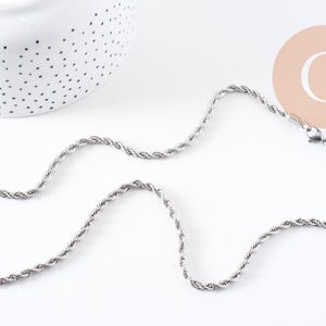 Collier Chaine complète torsadée acier 304 inoxydable platine 3.8mm/60cm, x1 (G1113)