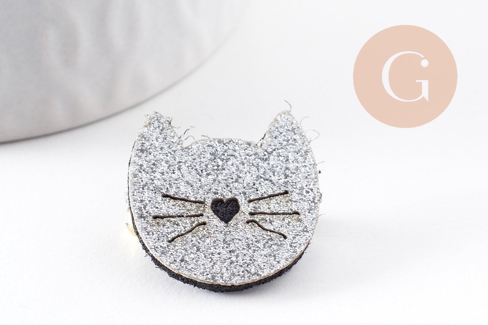 Broche Chat Gris En Feutrine Avec Strass Et Paillettes Argentées - Neuf