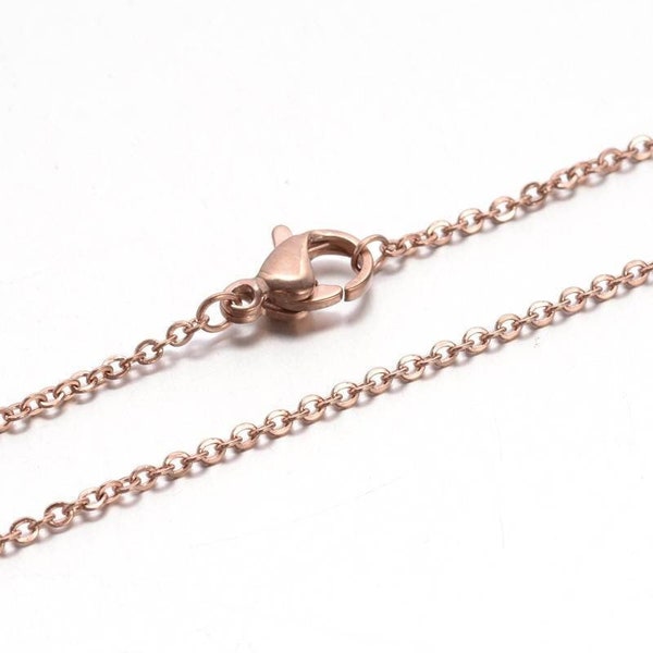 Chaine complète acier or rose 14k forçat,chaine collier,sans nickel, acier or rose,chaine fantaisie,chaine,chaine complète,1.9mm,45cm, X1 G1