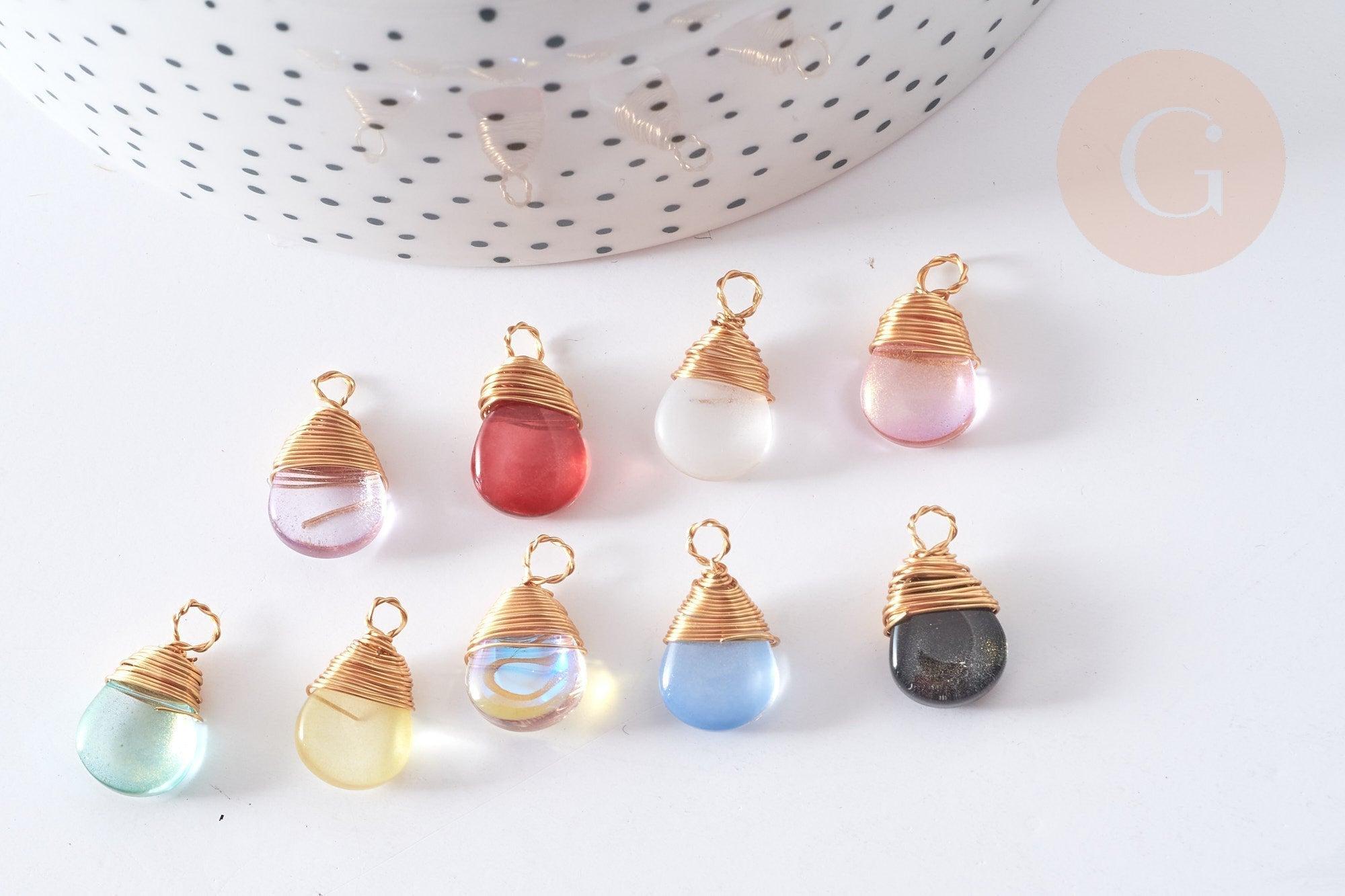 Mixed color gold copper glass drop charm 18.5mm, glass jewelry creation, glass drop charm, x1, G8034