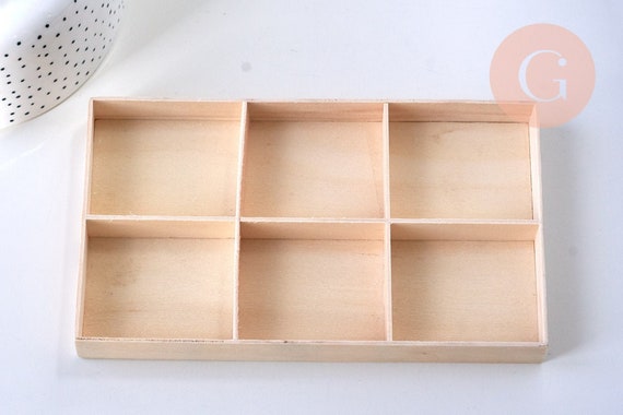 Rectangular Solid Wood Bead Storage Box 6 Compartments, Length 17cm, X1  G5575 