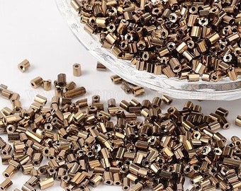 Seed beads Textured golden tube 2x2mm, seed weaving bead, seed beads,, golden tube bead, X 10gr G5723