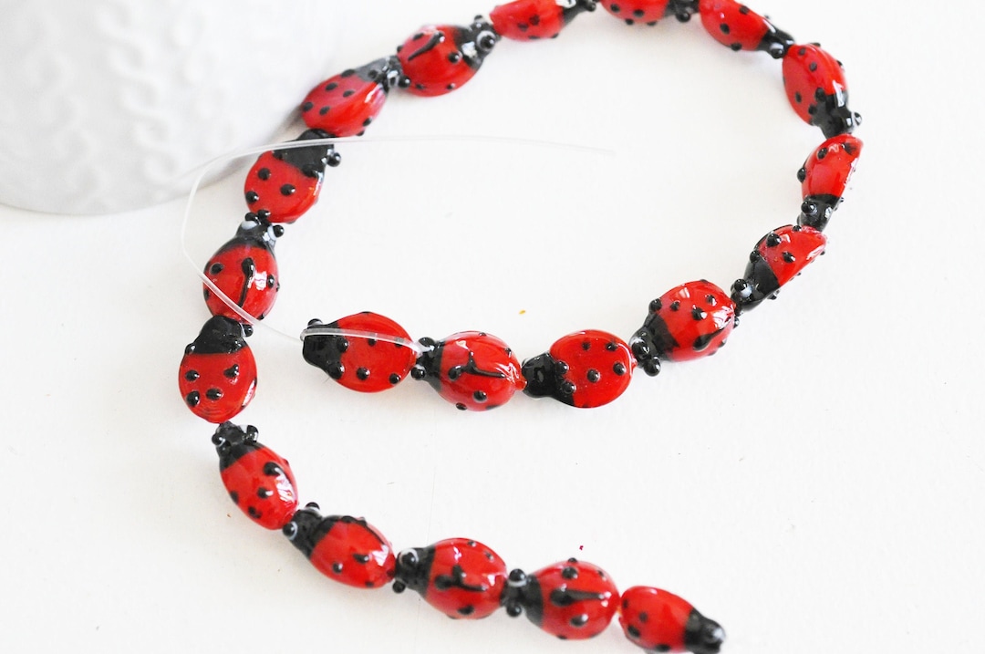Red Ladybug Glass Bead Czech Glass Bead Glass Insect Glass Etsy