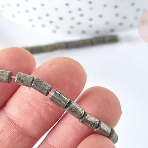 Natural Grey Pyrite Tube Beads 6x4mm, Natural Stone, x1 strand of 38cm (G4019)