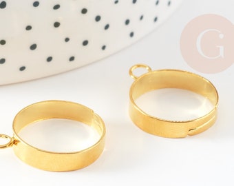 Bague réglable doré avec anneau, creation bijoux,bague fer, bijou minimaliste, support bague,18mm, X5 G1761
