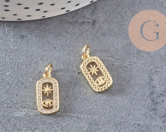 Wisiorek słoneczny z mosiądzu 18K z ochronnym okiem i talizmanem, cyrkonia, pozłacana zawieszka, 13,5 mm x 1 (G4236)