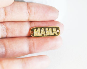 MAMA plate connector pendant, 18k gold-plated brass, crystal, mom gift jewelry creation, love pendant, zircon pendant, 27mm, G2829