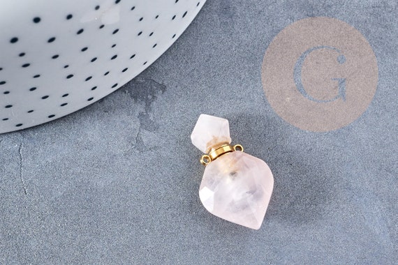 Pendentif bouteille parfum quartz rose naturel laiton 27mm