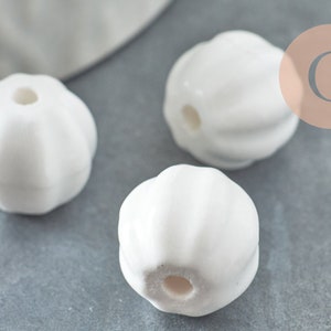 perle porcelaine blanche, fournitures créatives, perle striées,perle céramique, fabrication bijoux, céramique blanche, Lot de 10, 15mm,G2571