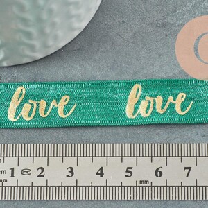 Ruban élastique vert or LOVE EFJF 16mm, x1 mètre (G3759)