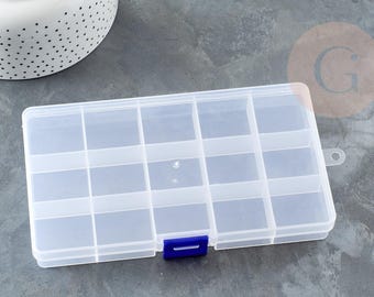 Boite rangement perles en plastique rectangulaire,rangement bijoux, boite plastique, rangement perles, longueur 17cm, l&#39;unité,G1350