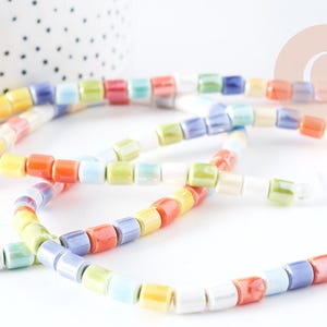 Multicolored porcelain tube beads 6.5mm, DIY costume jewelry creation, 30cm wire, x1 G8986