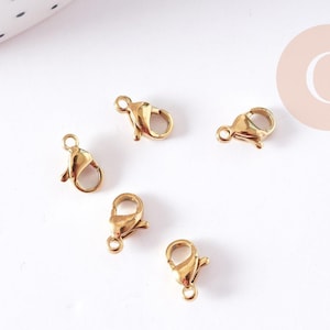 Cierres de langosta chapados en oro de acero inoxidable 304, IP 9 mm, x5 (G0107)